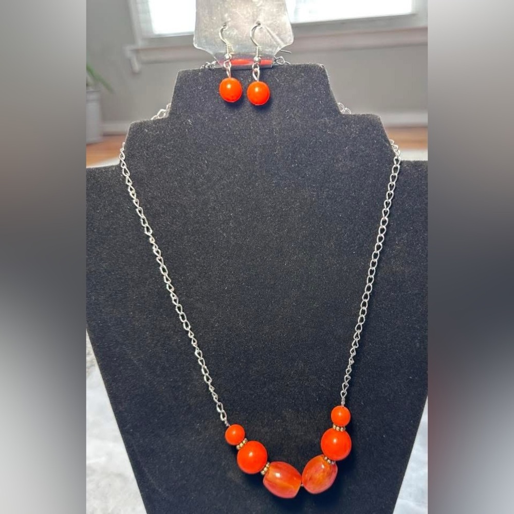 Orange necklace and earrings set